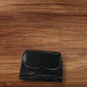 Vintage Black Mesh Evening Bag Gold Trim Chain Strap Clutch Purse Party Prom‎